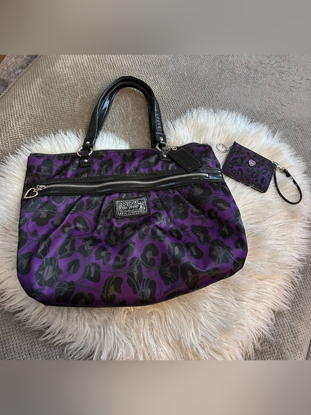 Coach Poppy Ocelot Y2K Purple Cheetah Leopard Purse Matching Card Holder